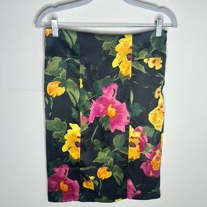 Floral Pencil Skirt in Black with Pink and Yellow Flowers size 4 NY Collection
